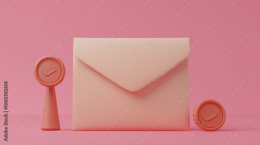 Poster 3d visualization of a letter of acceptance with an embossed envelope seal.