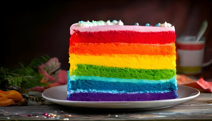 Rainbow Layer Cake- Capture the vibrant layers of a colorful rainbow cake.