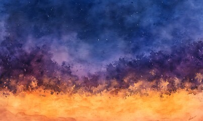 Fototapeta premium A vibrant watercolor painting depicting a gradient of colors from deep blue to warm orange.