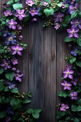 Fototapeta premium Beautiful floral frame on rustic wooden background perfect for nature-inspired designs and decor