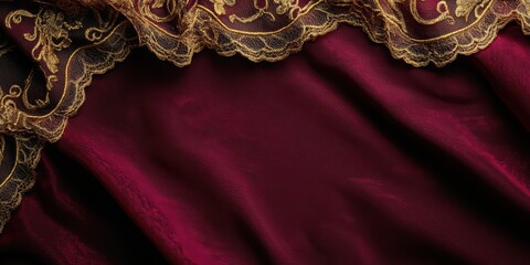 Elegant Burgundy Fabric with Gold Lace Accents