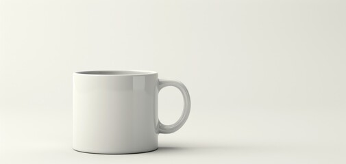 Fototapeta premium Simple white coffee mug on a light background, suitable for branding and product mockups.