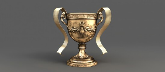 3D representation of a victory trophy with ribbons for achievement.