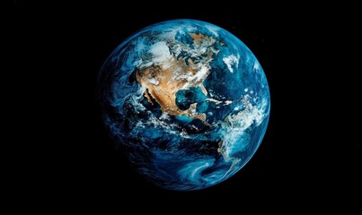 A breathtaking satellite view of Earth showcasing the diverse continents and vast blue oceans, highlighting the beauty and complexity of our planet's natural geography