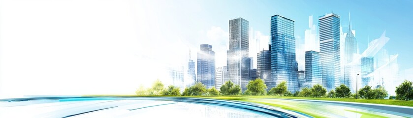 Fototapeta premium Stunning Cityscape with Towering Skyscrapers and Serene Waterfront