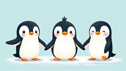 Fototapeta premium Kawaii Christmas - Cute Penguin Trio