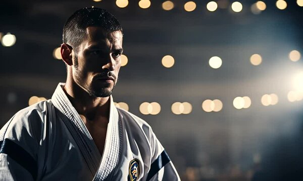  Brazilian male Jujutsu fighter ready for Jiu Jitsu wrestling competition. Mixed martial arts