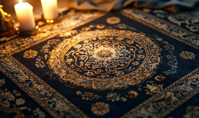 Naklejka premium Ornate rug with candlelight glow.