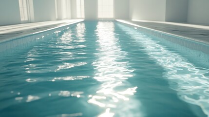 Obraz premium A serene indoor swimming pool with bright reflections on the water surface.