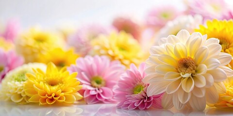 Soft focus petals of yellow and pink flowers against a white background, outdoor, sunflower, petal, watercolor