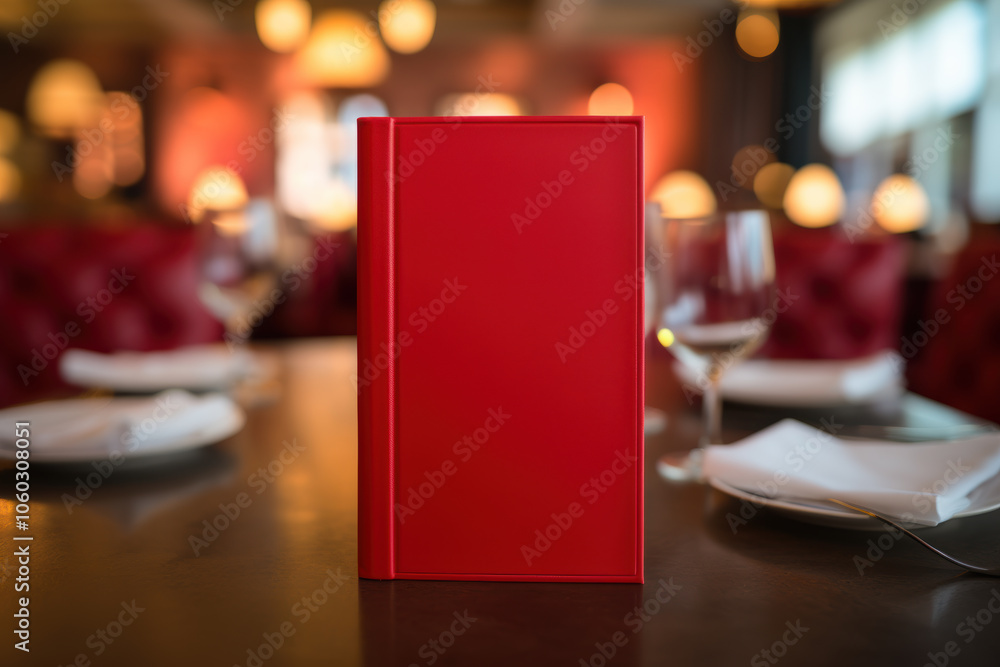 Poster clear or empty red mockup menu on the table in the restaurant