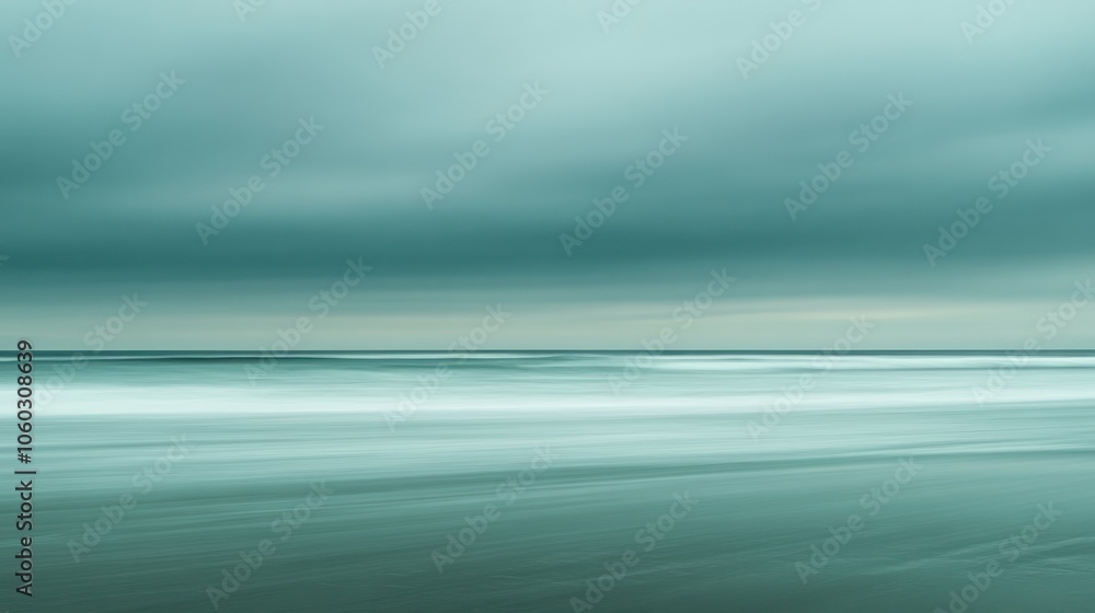 Poster abstract seascape with blurred waves and sky, creating a calming minimalist design.