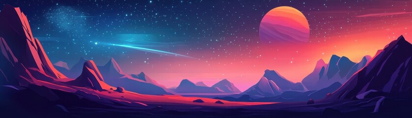 Majestic Alien Landscape with Glowing Mountains and Vibrant Sky