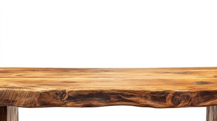 Rustic Wooden Tabletop with Natural Edges Isolated on White Background