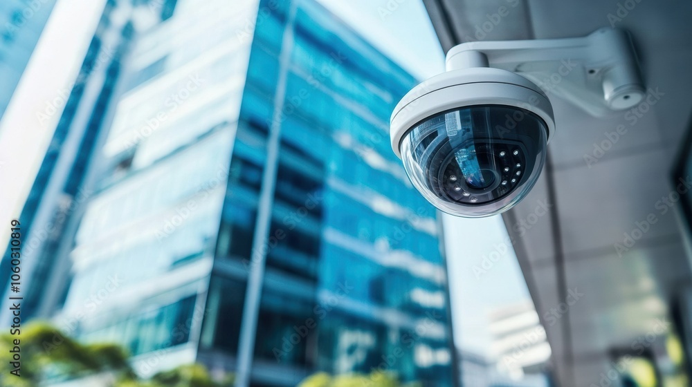 Poster a series of surveillance cameras are positioned strategically around the modern office building to e
