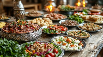 Feast of Delicious Dishes on a Rustic Table