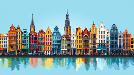 Obraz premium Antwerp, Belgium, Pop Art style theme print. Cityscape, city skyline.Vibrant, bright, modern, trendy, graphic designed for poster, card, wallpaper