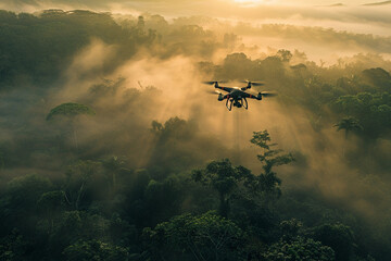 Fototapeta premium Drone flying in the sky over nature during observation