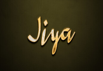 Old gold text effect of Hindi name Jiya with 3D glossy style Mockup.