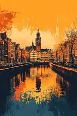 Fototapeta premium Antwerp, Belgium, Pop Art style theme print. Cityscape, city skyline.Vibrant, bright, modern, trendy, graphic designed for poster, card, wallpaper