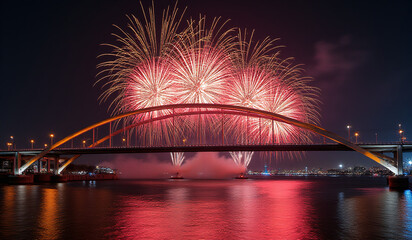 Fototapeta premium erasmusbrücke rotterdam beautiful silvesterfeuerwerk display every year december