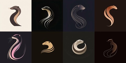 Fototapeta premium A sleek minimalist logo collection showcasing a stylized mink with elegant curves and a refined color palette.
