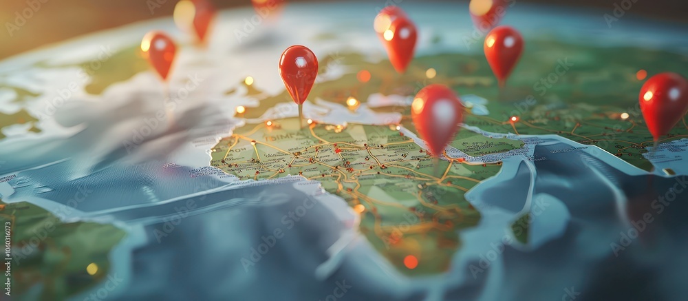 Poster detailed 3d model of a community manager icon with a map and pins.