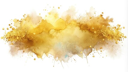 watercolor and gold splash isolated on white background made with asymmetrical design