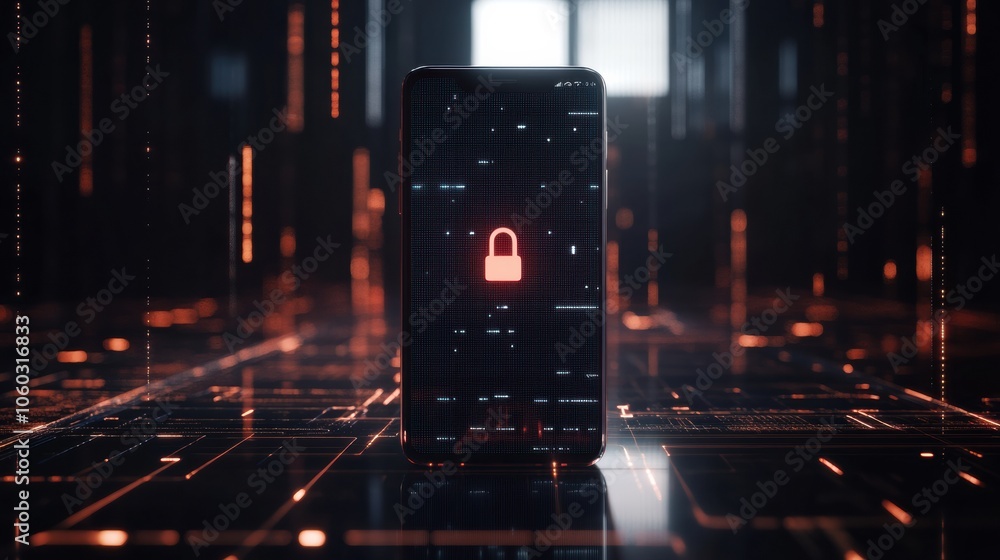 Poster the smartphone shows a prominent lock icon against a digital backdrop, emphasizing the importance of