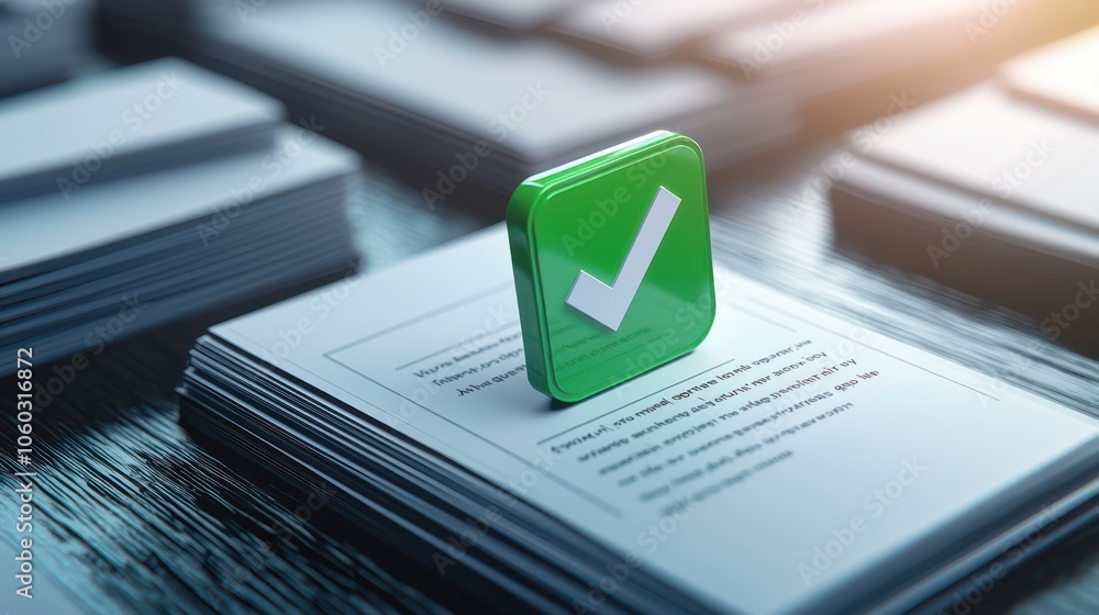 Poster high-resolution 3d approve icon, featuring a document with a green checkmark.