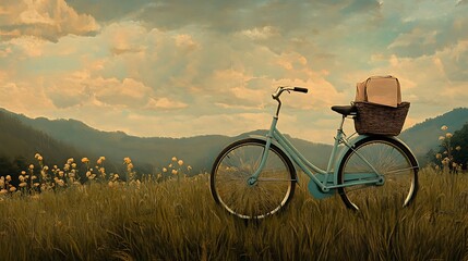 Obraz premium Blue Bicycle in a Field of Flowers