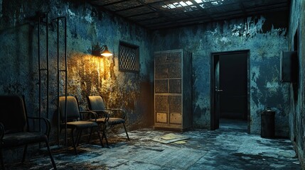 Abandoned Interrogation Room interior 