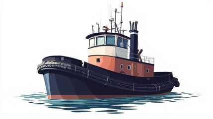 Classic tugboat illustration in front view, ideal for marine-themed designs on a white background.