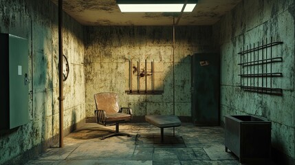 Abandoned Interrogation Room interior 
