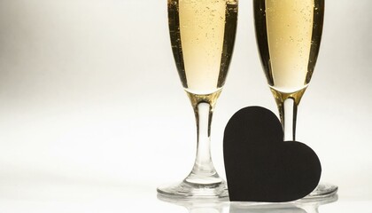 two glasses of champagne and a black heart card