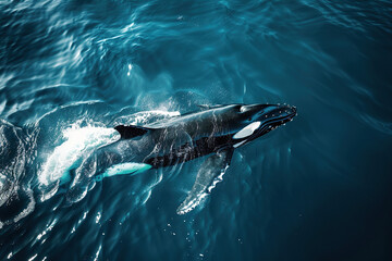 Fototapeta premium Fantastically beautiful majestic huge whale in ocean