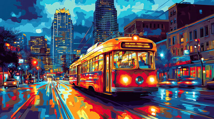 Obraz premium Austin, USA, Pop Art style theme print. Cityscape, city skyline.Vibrant, bright, modern, trendy, graphic designed for poster, card, wallpaper