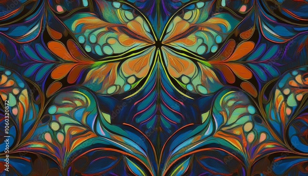 Poster psychedelic butterfly pattern: a mesmerizing kaleidoscope of vibrant colors and intricate patterns, 