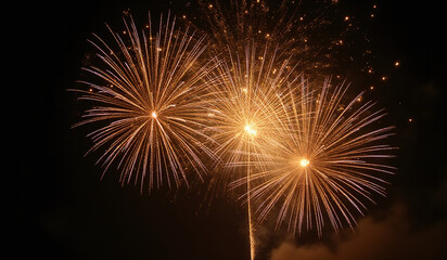 Naklejka premium golden firework sparks shine bright dark night sky magical new year celebration