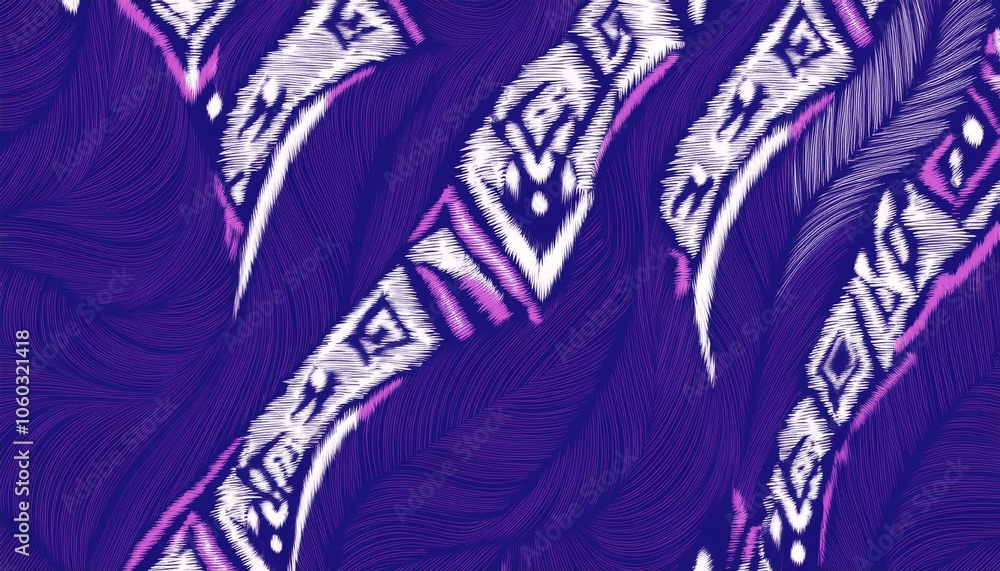 Poster purple and white feather pattern: a mesmerizing and dynamic design featuring a vibrant purple backgr