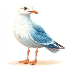 Fototapeta premium A cute seagull clipart, bird element, illustration, pastel, isolated on white background.