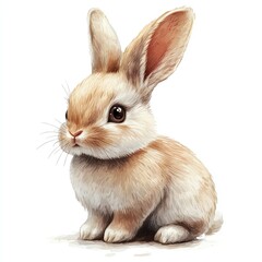 Obraz premium A cute rabbit clipart, hand-drawn style, pastel, isolated on white background.