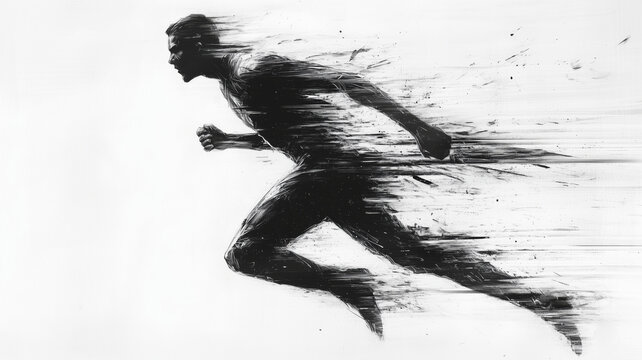 Dynamic pencil sketch of a runner conveying speed with artistic motion blur