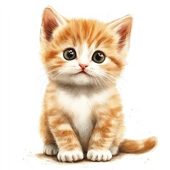 A cute kitten clipart, watercolor illustration, pastel, isolated on white background.