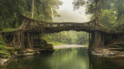 A breathtaking living roots bridge in the dense forests near Riwai village, Cherrapunjee, Meghalaya © Abubakar