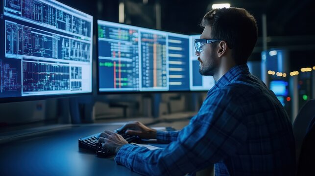 Technician managing advanced control systems in a fuel processing facility, optimizing operations