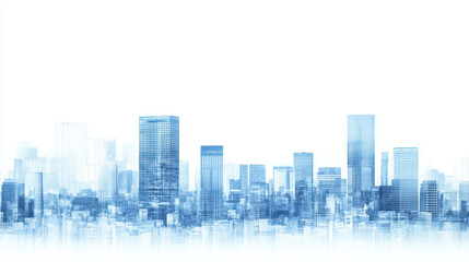 Obraz premium A modern city skyline rendered in soft blue tones, creating a serene and artistic urban landscape.