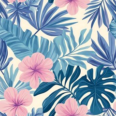 Tropical Floral Pattern with Flowing Leaves and Flowers