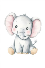 Obraz premium Cute watercolor sitting gray elephant