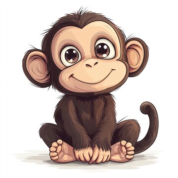 A cute monkey clipart, pastel, isolated on white background.